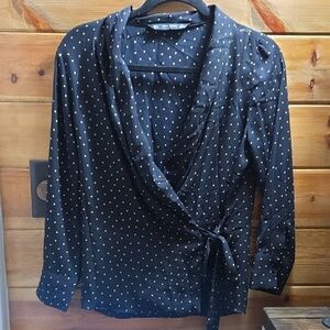 Zara Black With Gold Polka Dot Wrap Blouse
